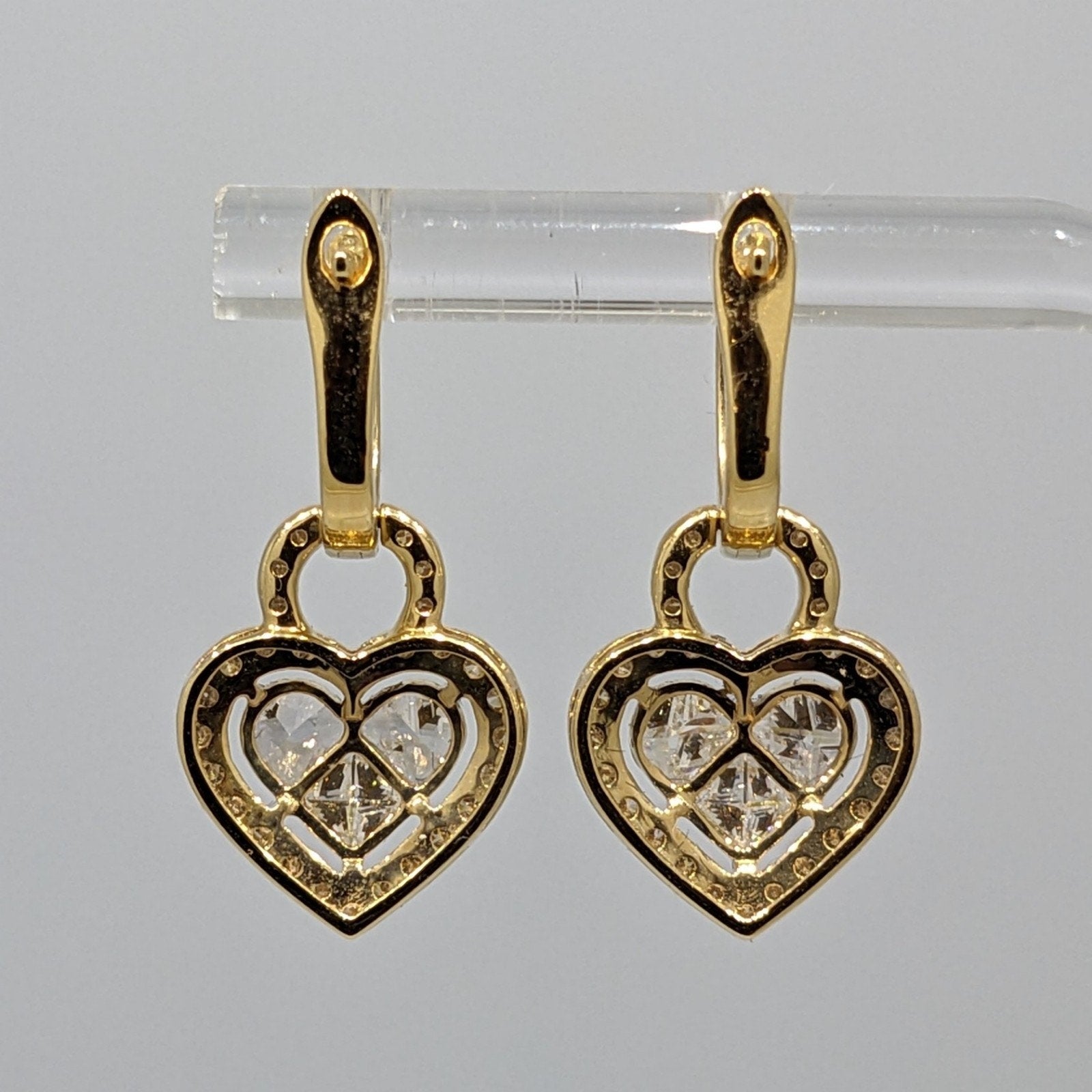 Round & Fancy Cut Diamond Heart Earrings 2.10 ctw in 18k Yellow Gold