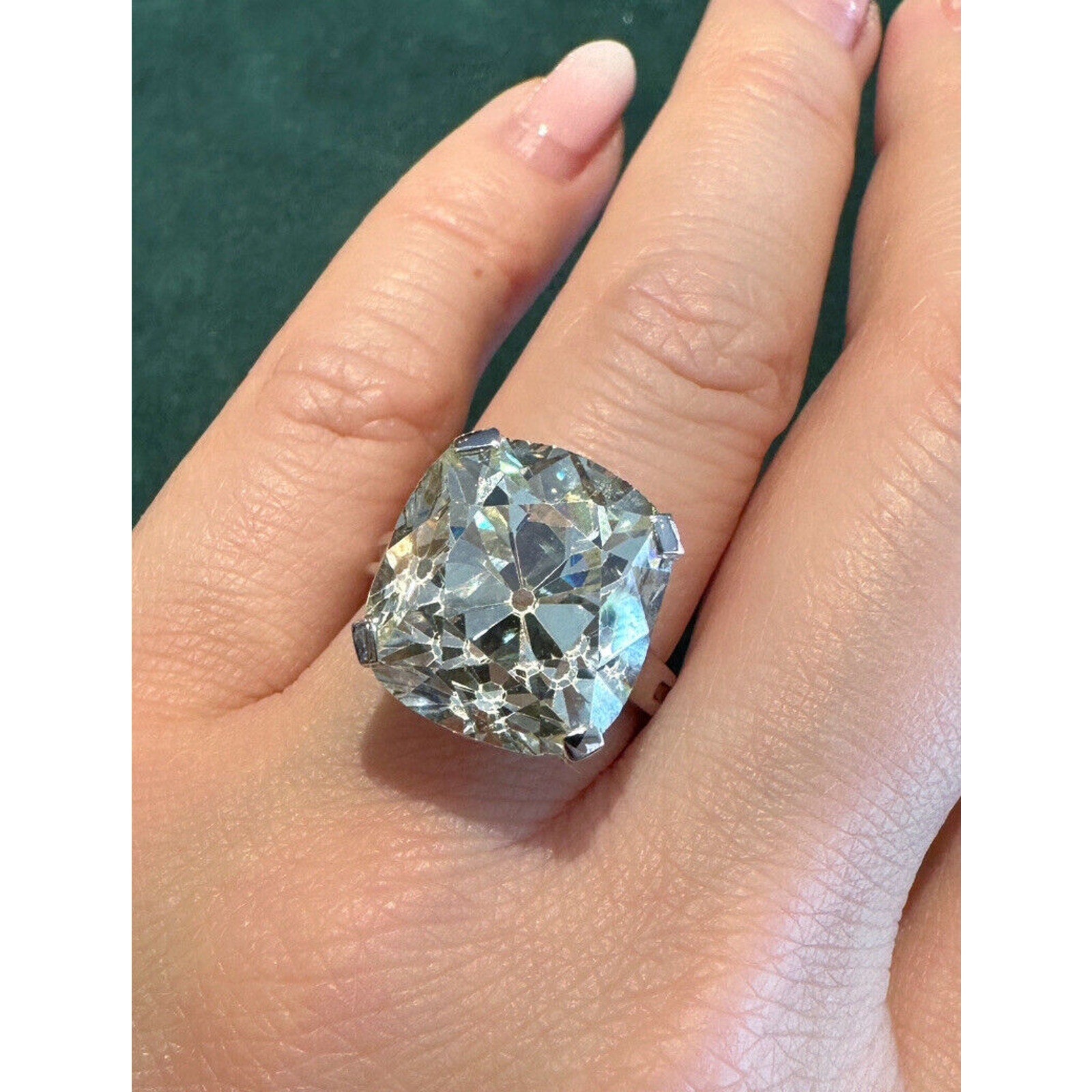 GIA 17.91 carat Old Cushion Cut Diamond Solitaire Ring in Platinum
