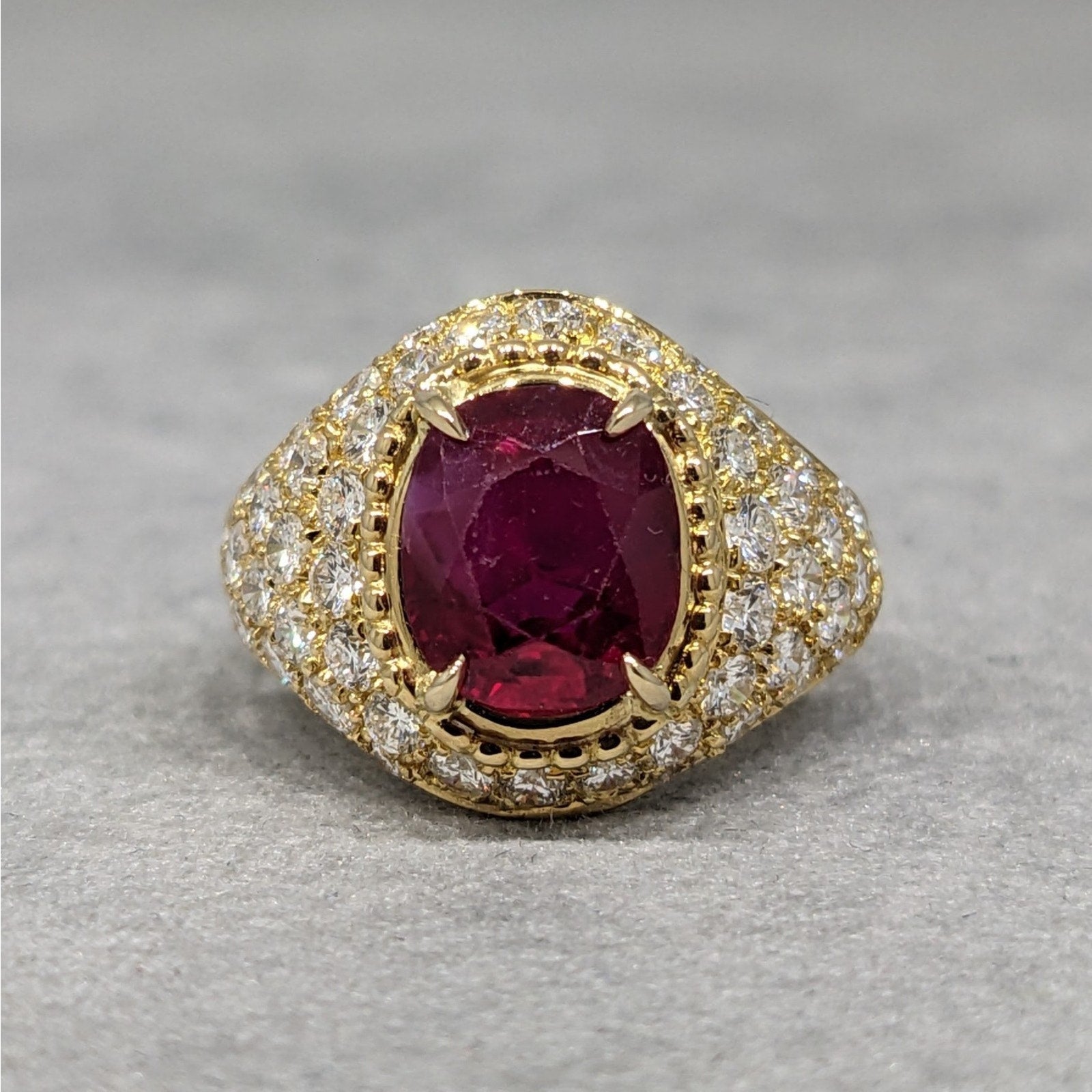 AGL Unheated 3.01 ct Natural Red Ruby in Diamond 18k Yellow Gold Ring