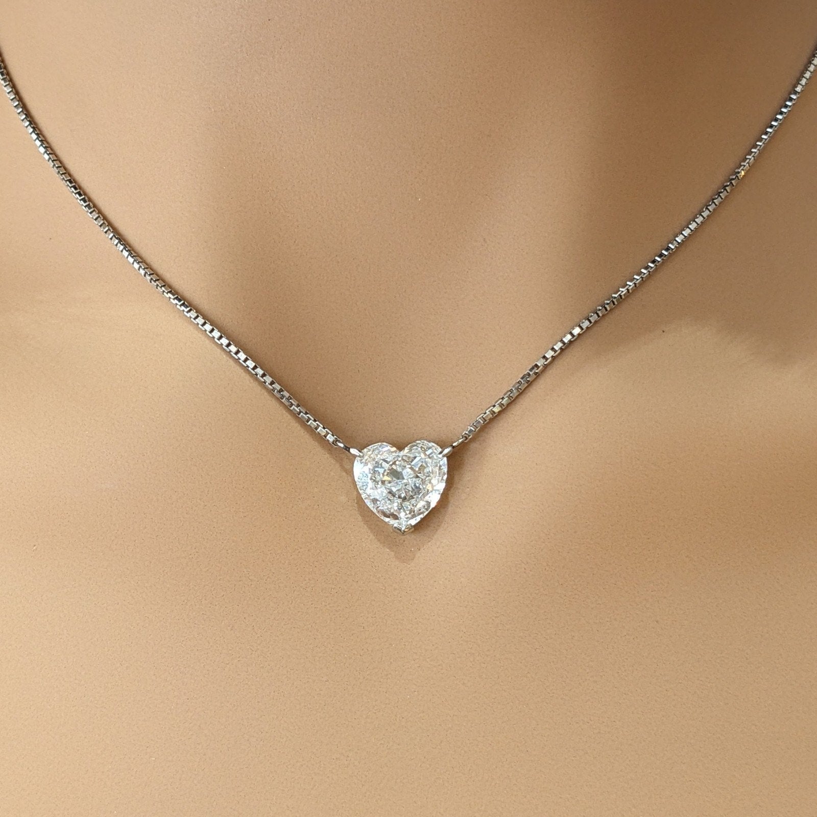 Natural 2.63 ct Heart Diamond Solitaire Pendant Necklace in Platinum