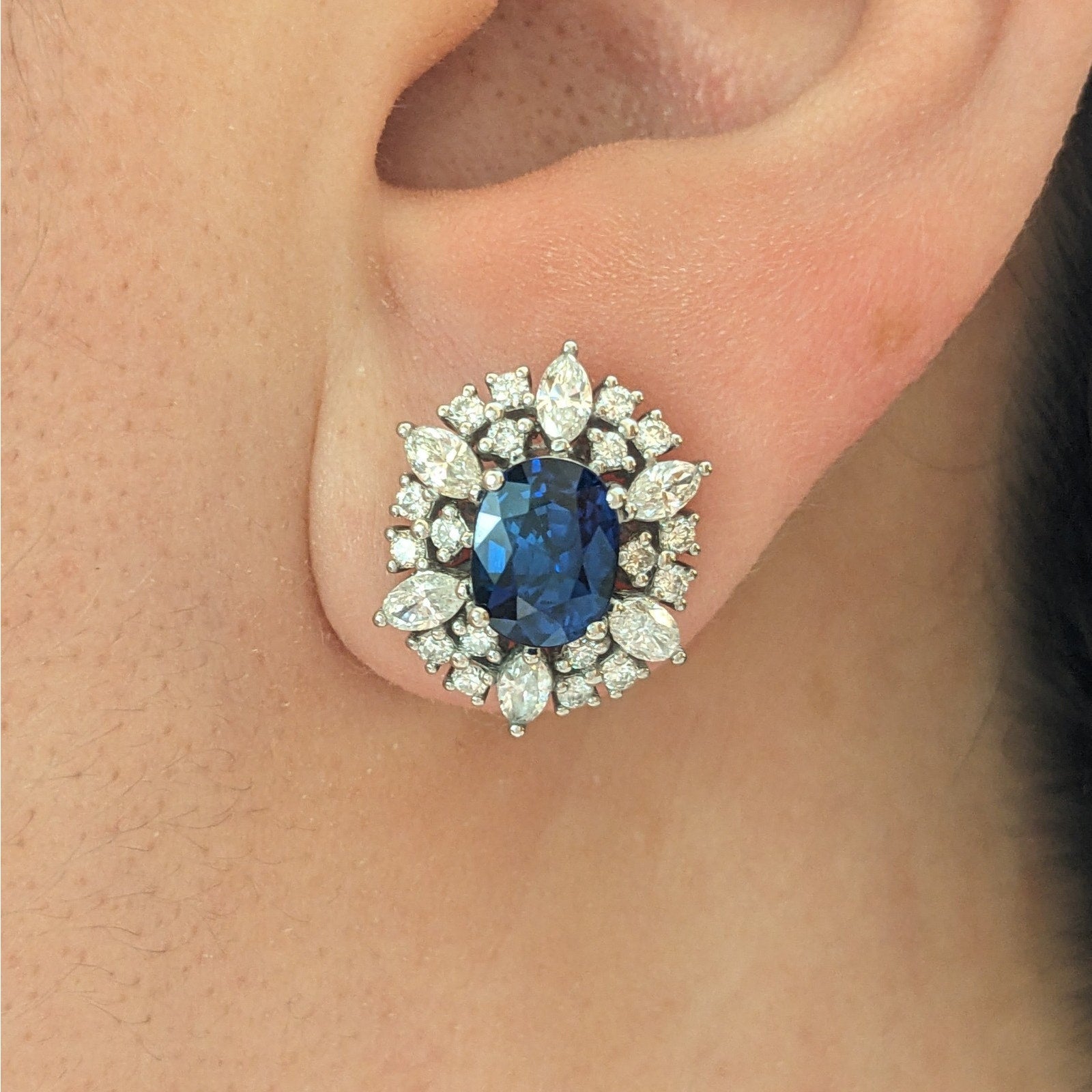 Sapphire and Diamond Stud Earrings in Platinum & 14k White Gold