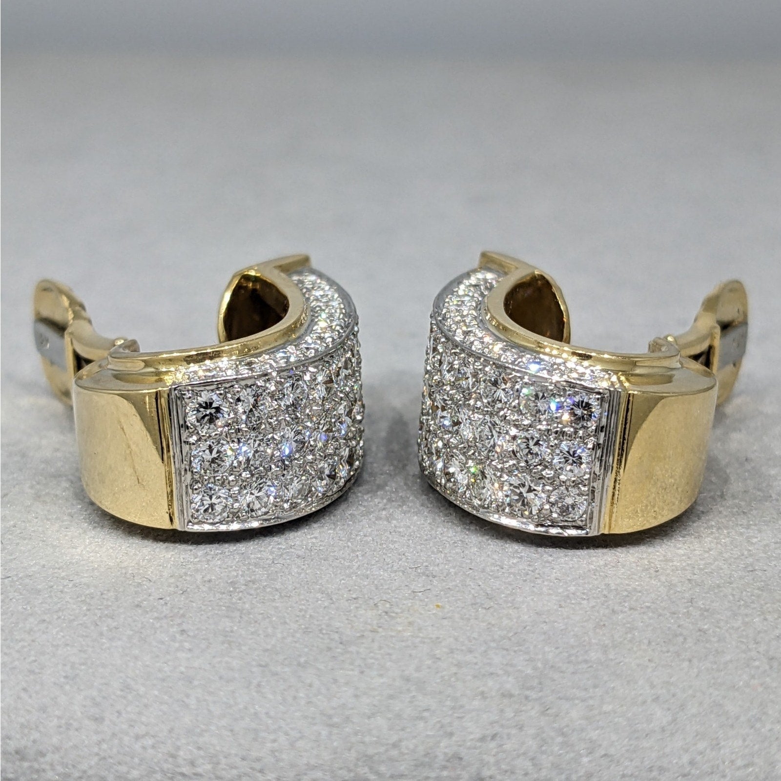 Natural Diamond Wide Pave Hoop Earrings in 18k Yellow/White Gold