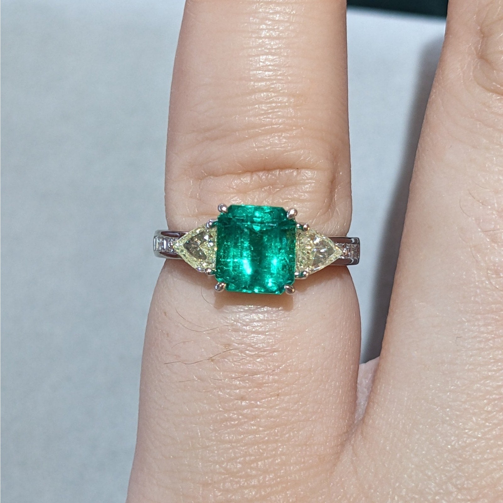 GIA 1.93 ct Colombian Emerald and Diamond 3-Stone Ring in Platinum