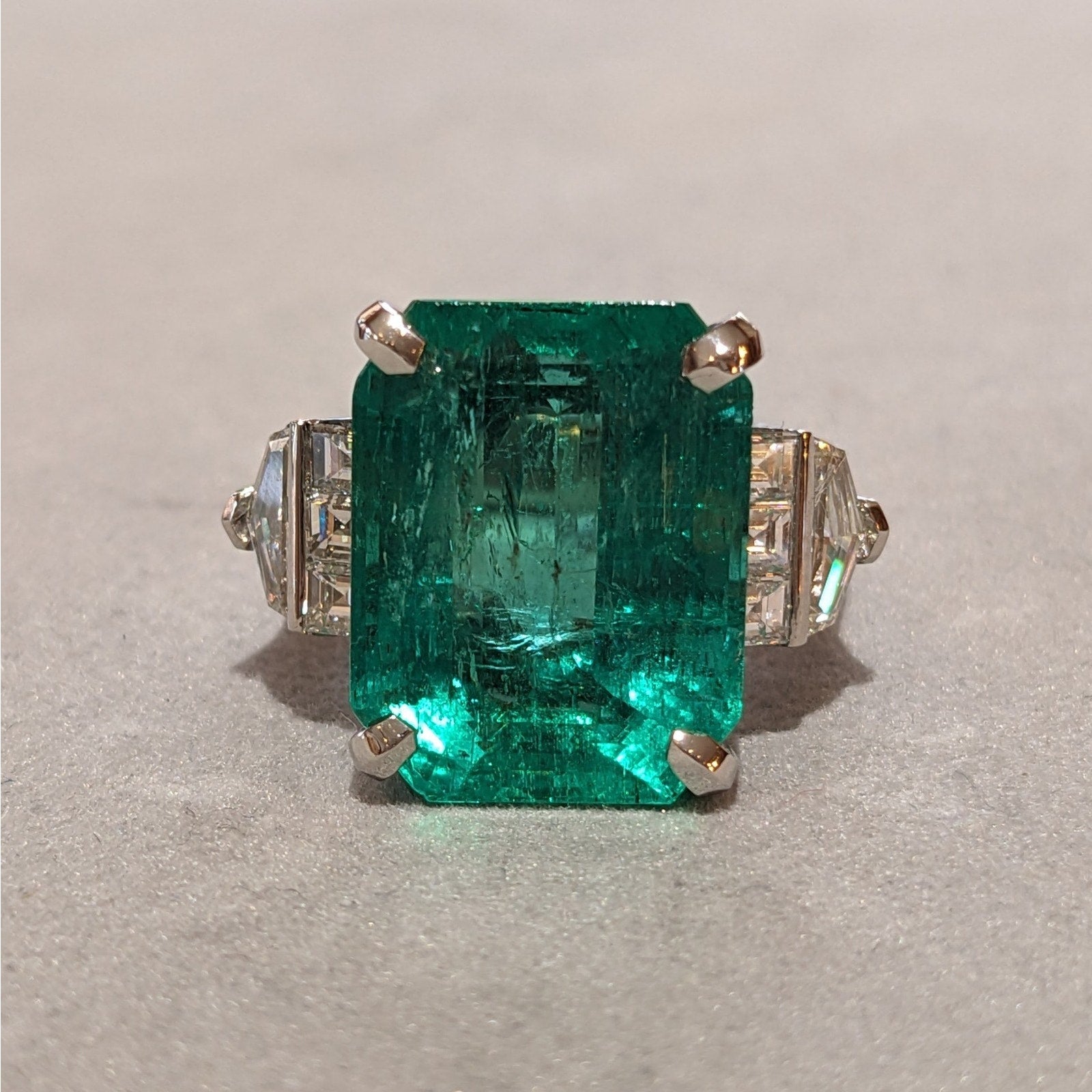 GIA 12.49 ct Colombian Emerald and Diamond Ring in Platinum