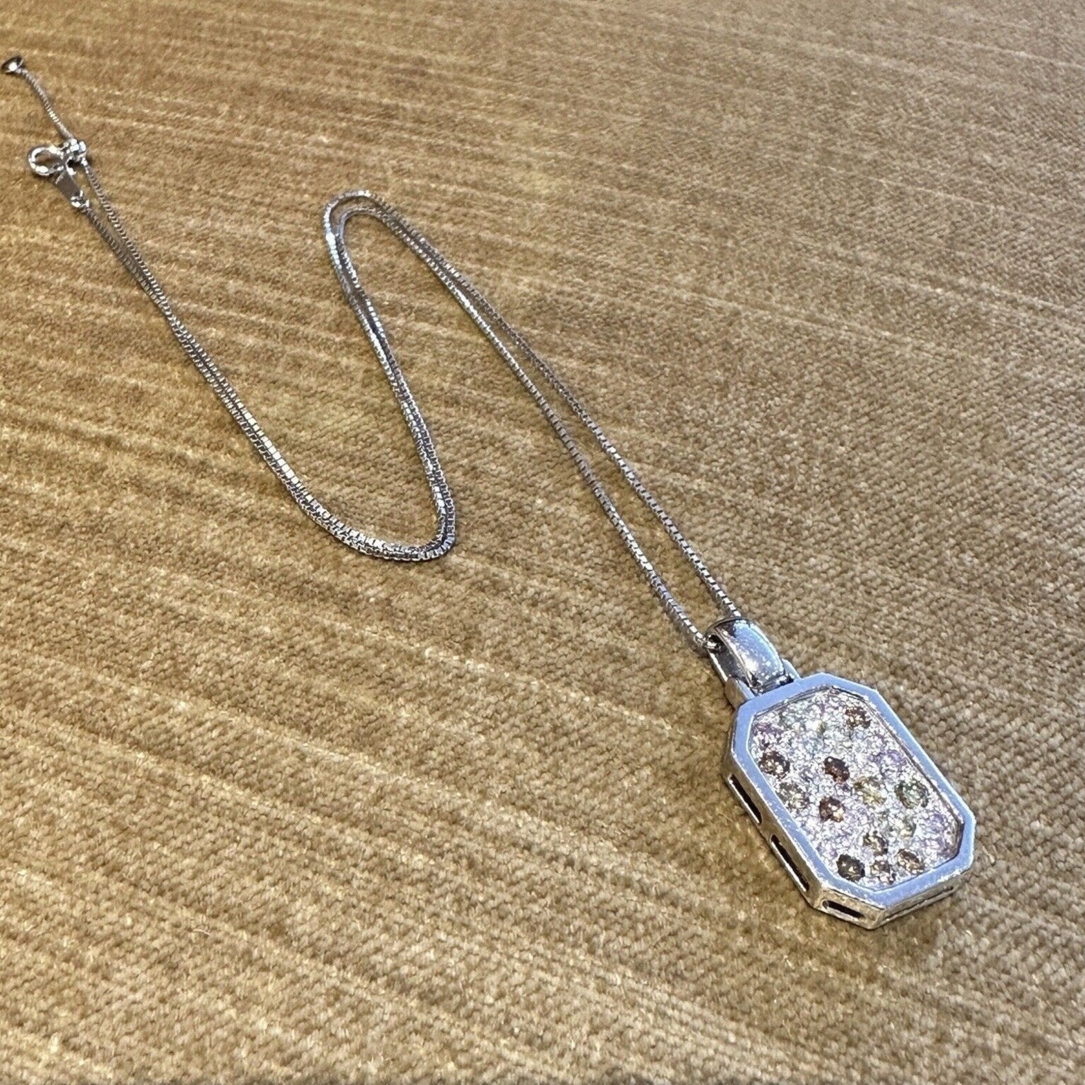 Natural Color Pave Diamond Pendant Necklace .98 cttw in Platinum