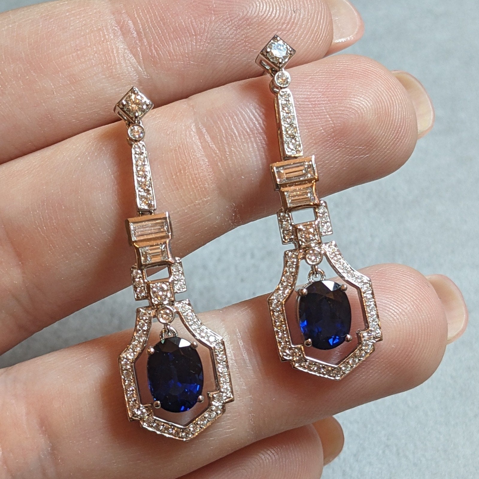 Sapphire and Diamond Dangle Earrings in Platinum & 14k White Gold