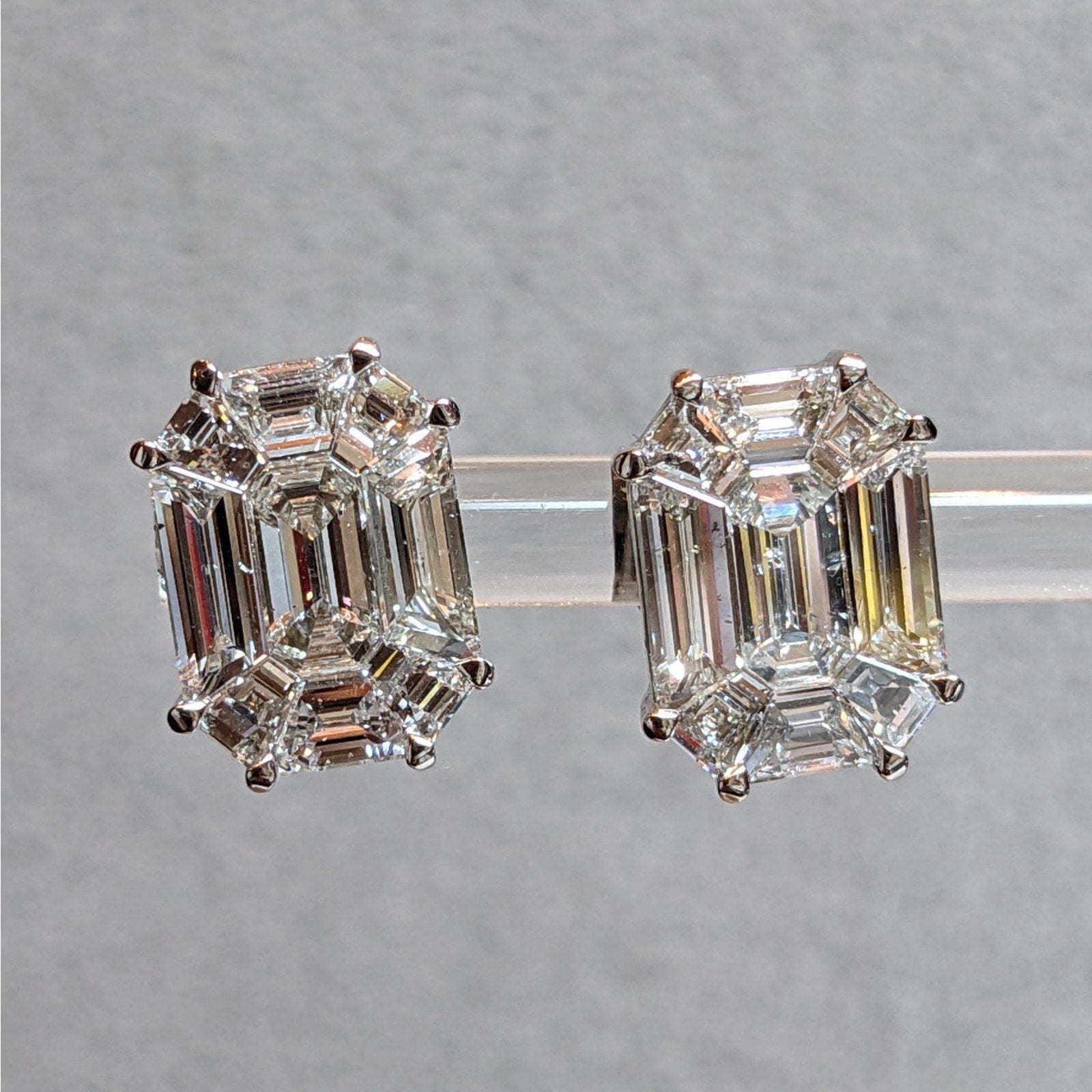 Natural Diamond Illusion Set Stud Earrings 4.02 ctw in 18k White Gold