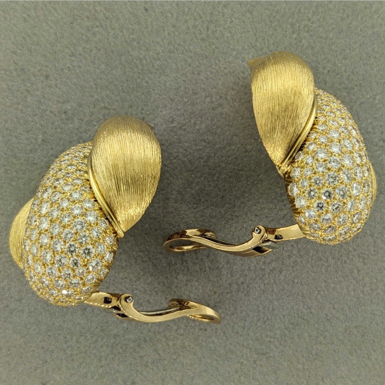 Henry Dunay Diamond Pave Earrings in Textured 18k Yellow Gold