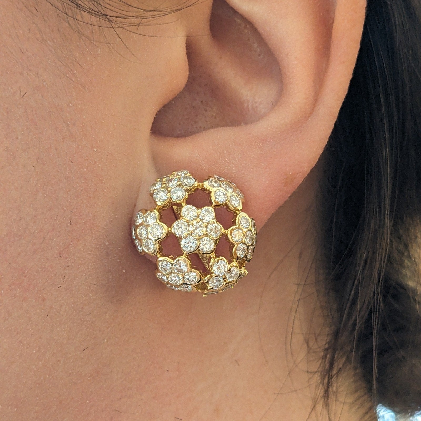 Diamond Floret Cluster Earrings 4.65 cttw in 18k Yellow Gold