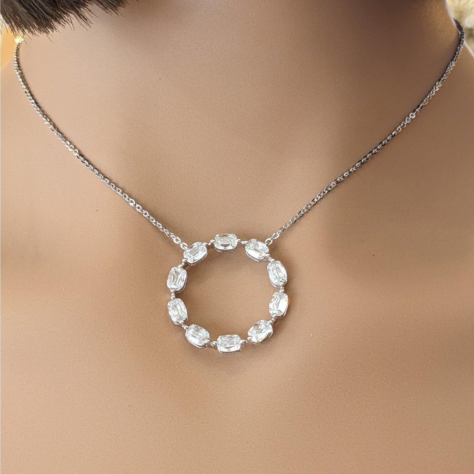 Fancy cut Diamond Circle Pendant Necklace 2.05 cttw in 18k White Gold