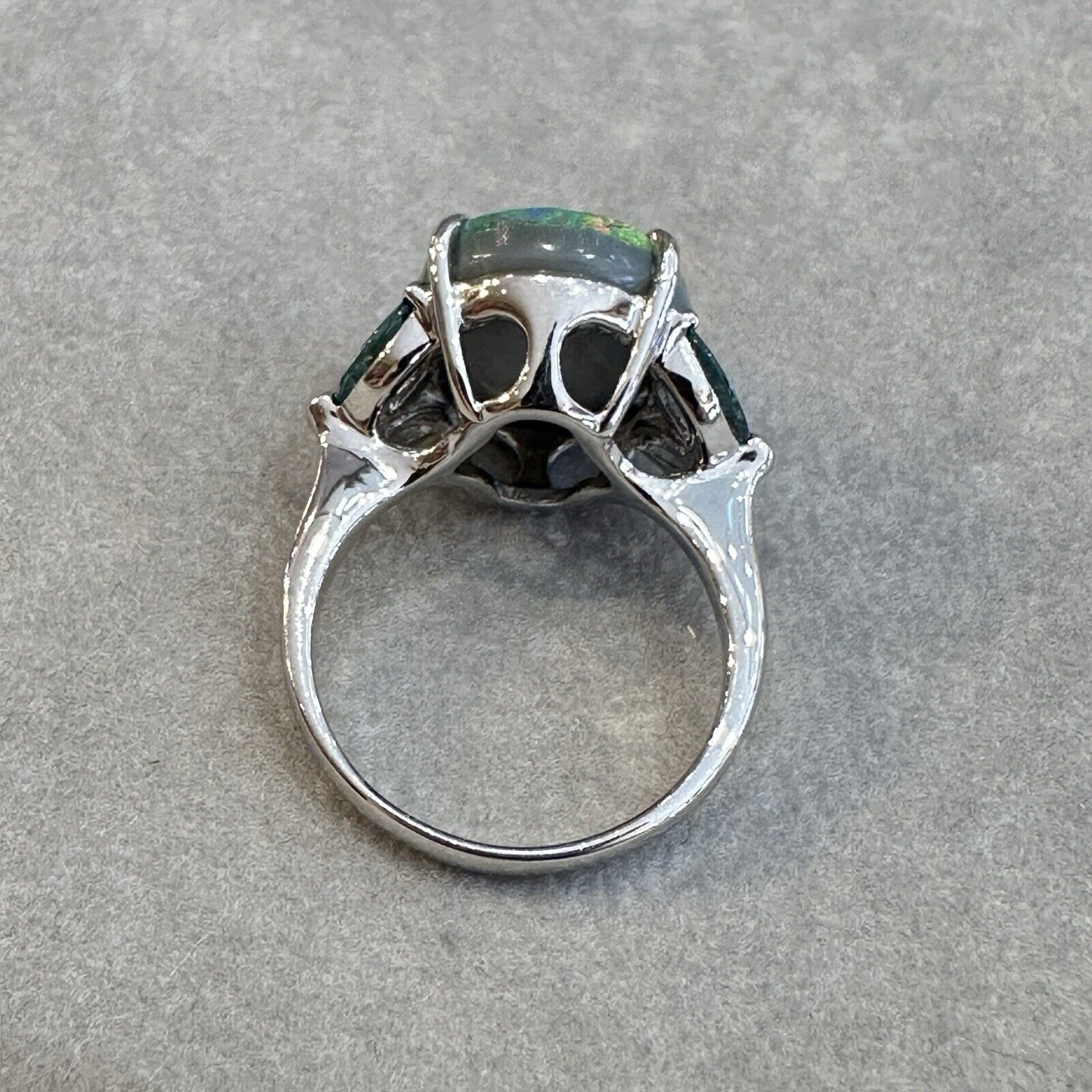 GIA 6.55 ct Black Opal & Aquamarine Ring in Platinum