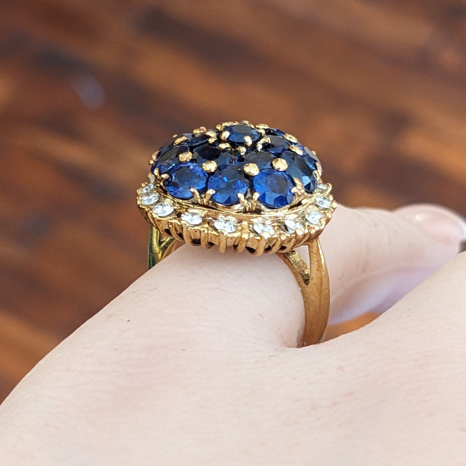 Sapphire and Diamond Dome Cocktail Ring in 18k Yellow Gold