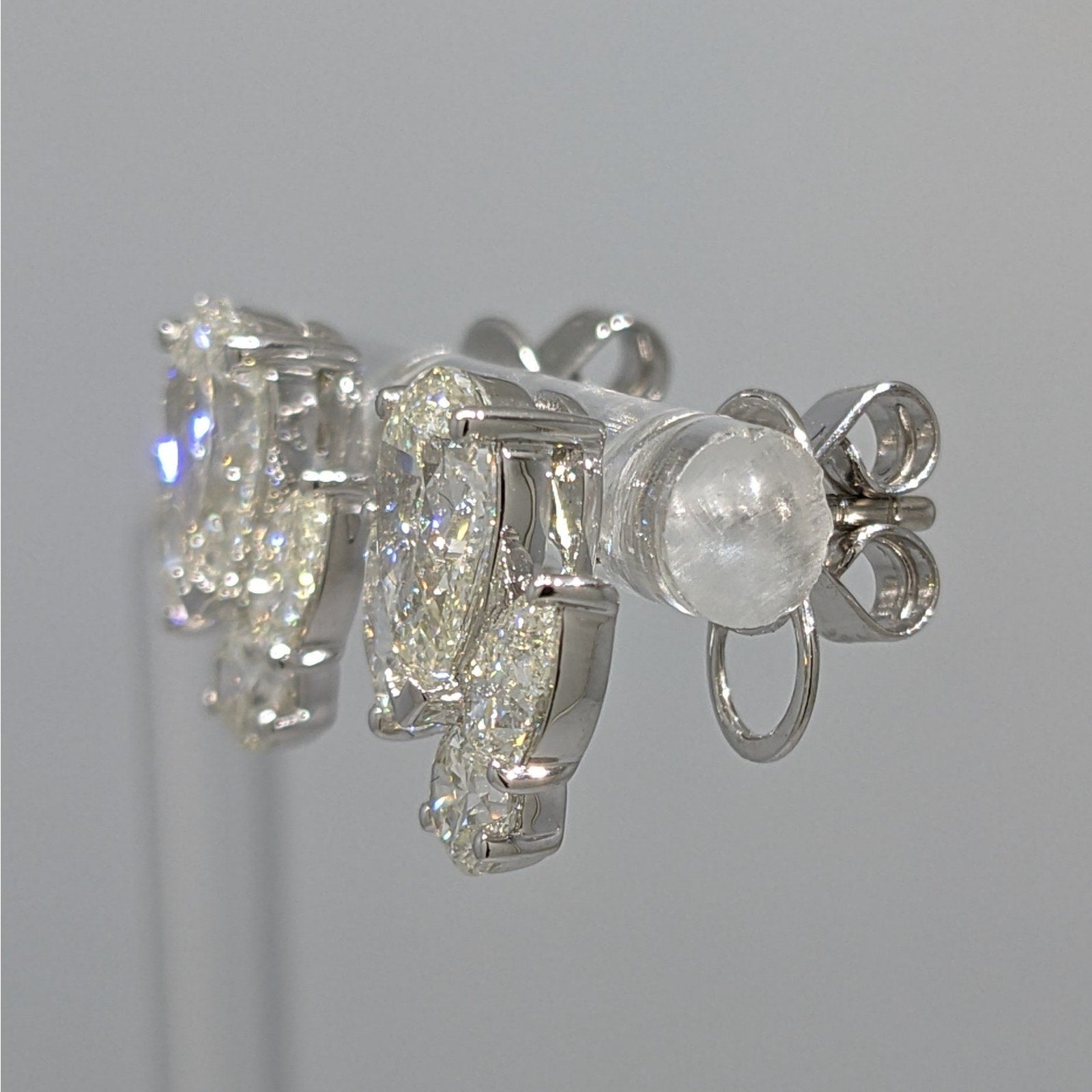 GIA Round & Pear Diamond Cluster Earrings 3.83 ctw in 18k White Gold