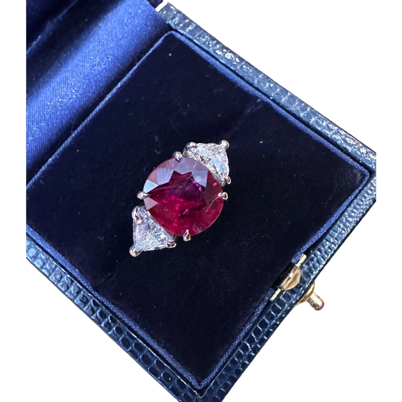 GRS Unheated 4.04 ct Cushion Cut Ruby Ring in Platinum with Diamonds - HM2518SV