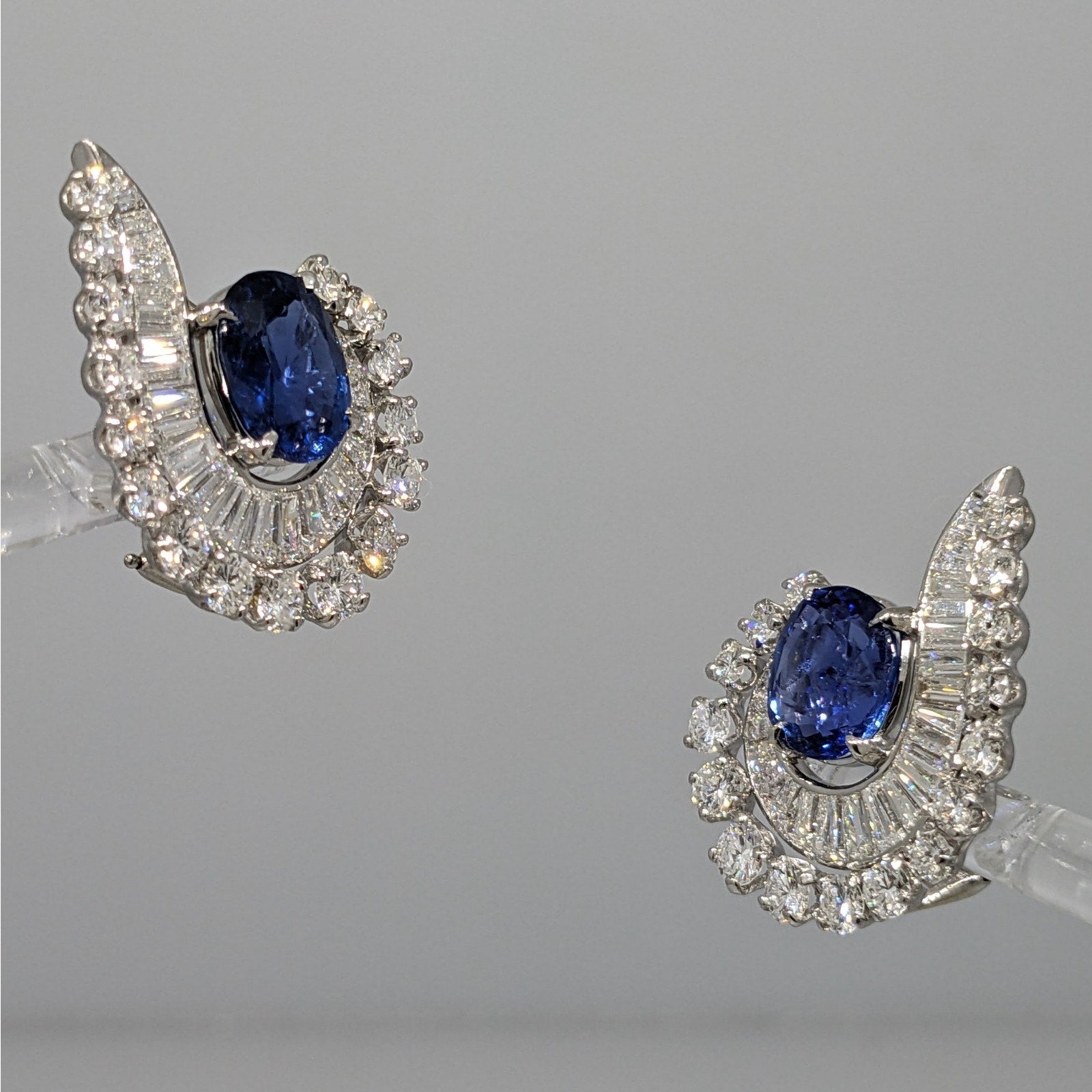 GIA Unheated Burma Sapphires and Diamond Vintage Earrings in Plat/White Gold