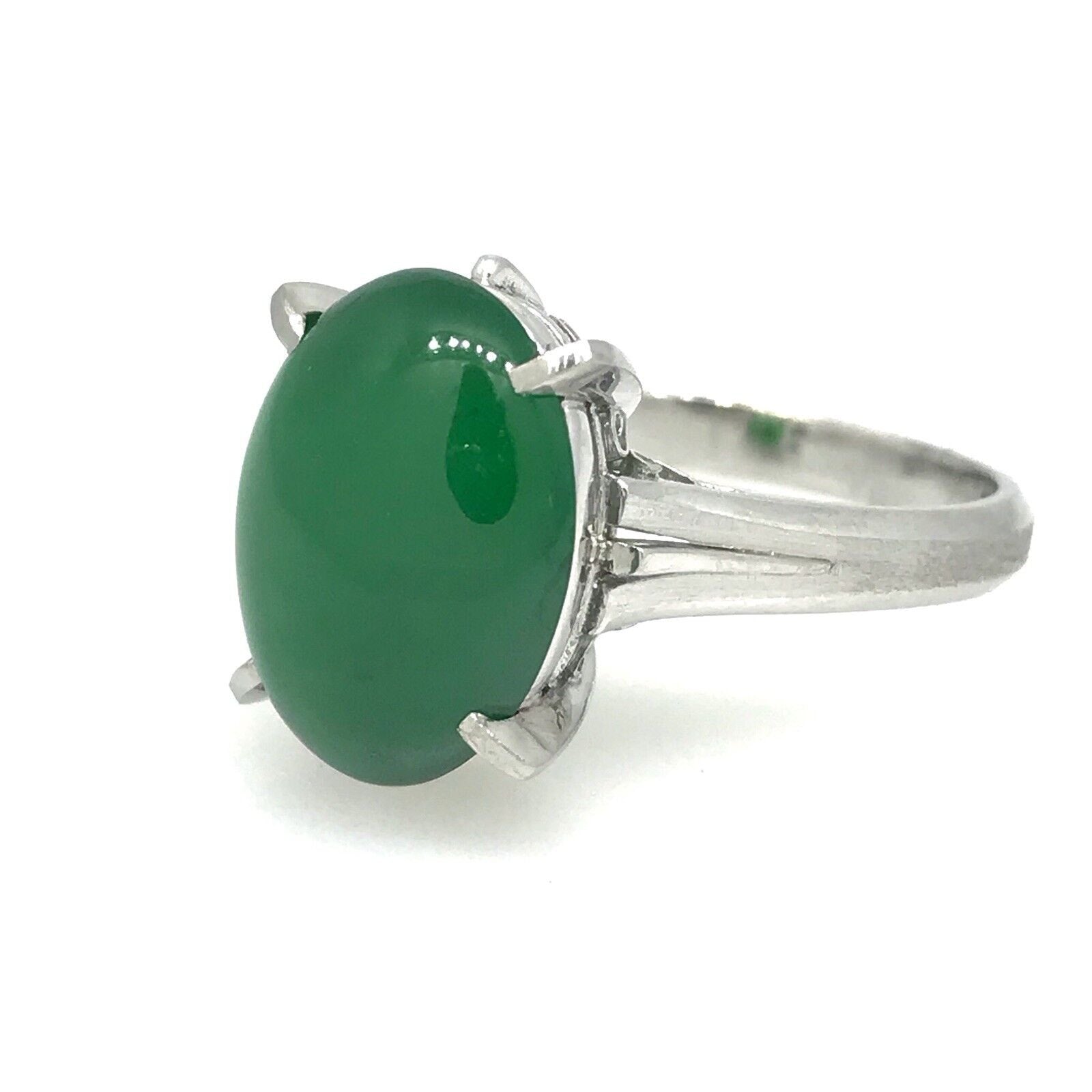 GIA Certified Oval Jadeite Jade Solitaire Ring in Platinum