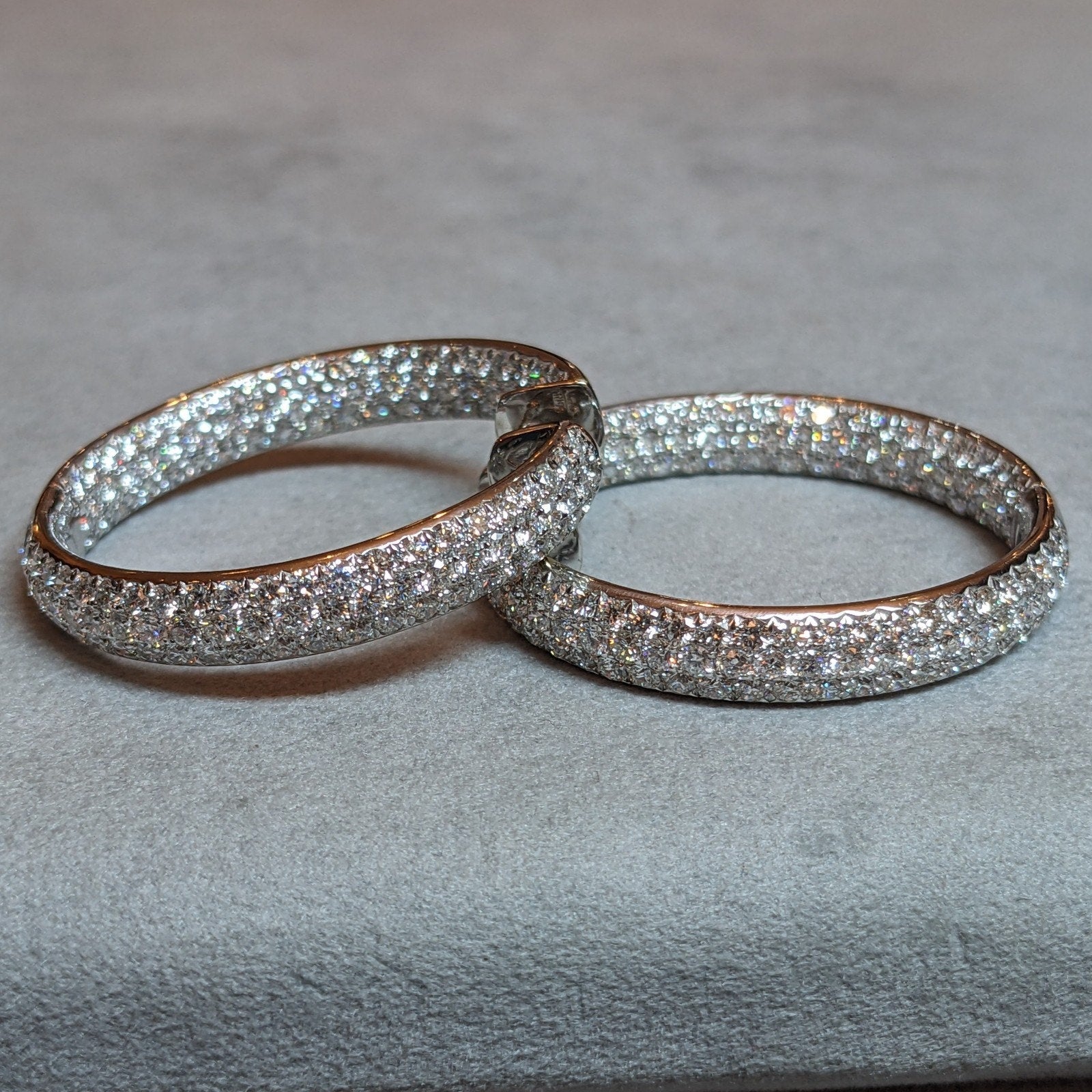 9.50 ct Round Pave Diamond Hoop Earrings in 18k White Gold by Odelia