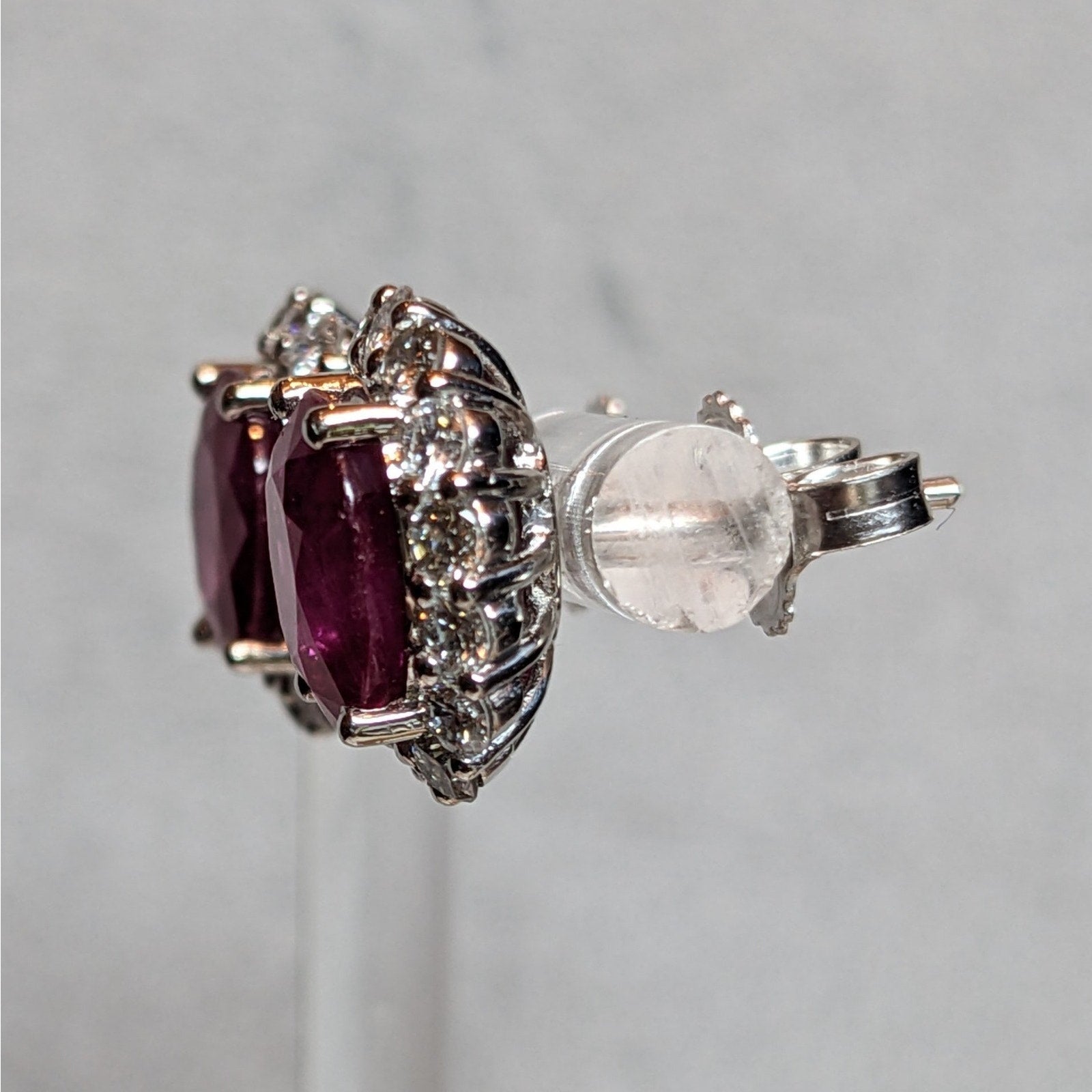 GIA Natural Burma Ruby Oval Stud Earrings with Diamonds in Platinum & 14k White Gold