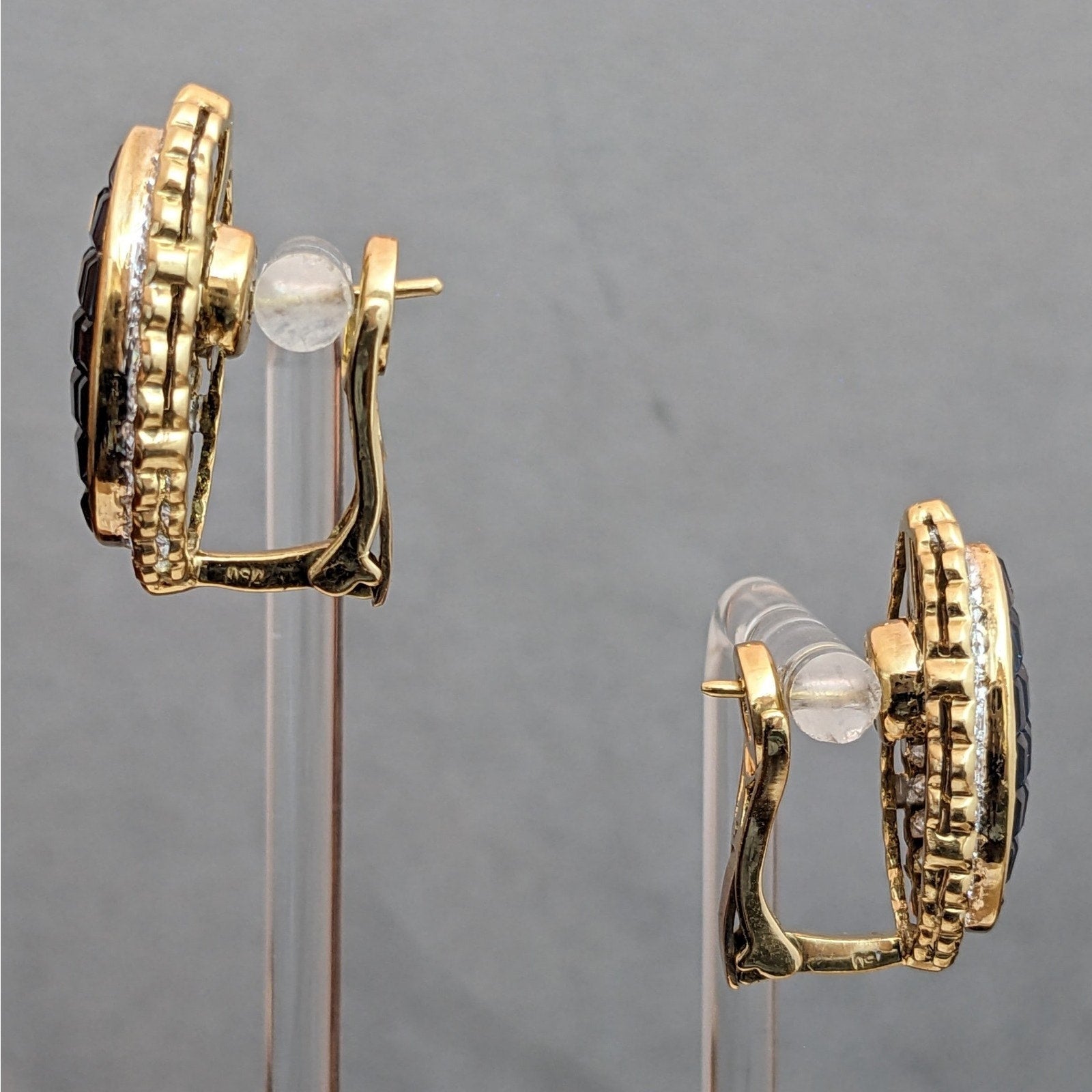 Mystery Invisible Set Sapphire and Diamond Earrings in 18k Yellow Gold