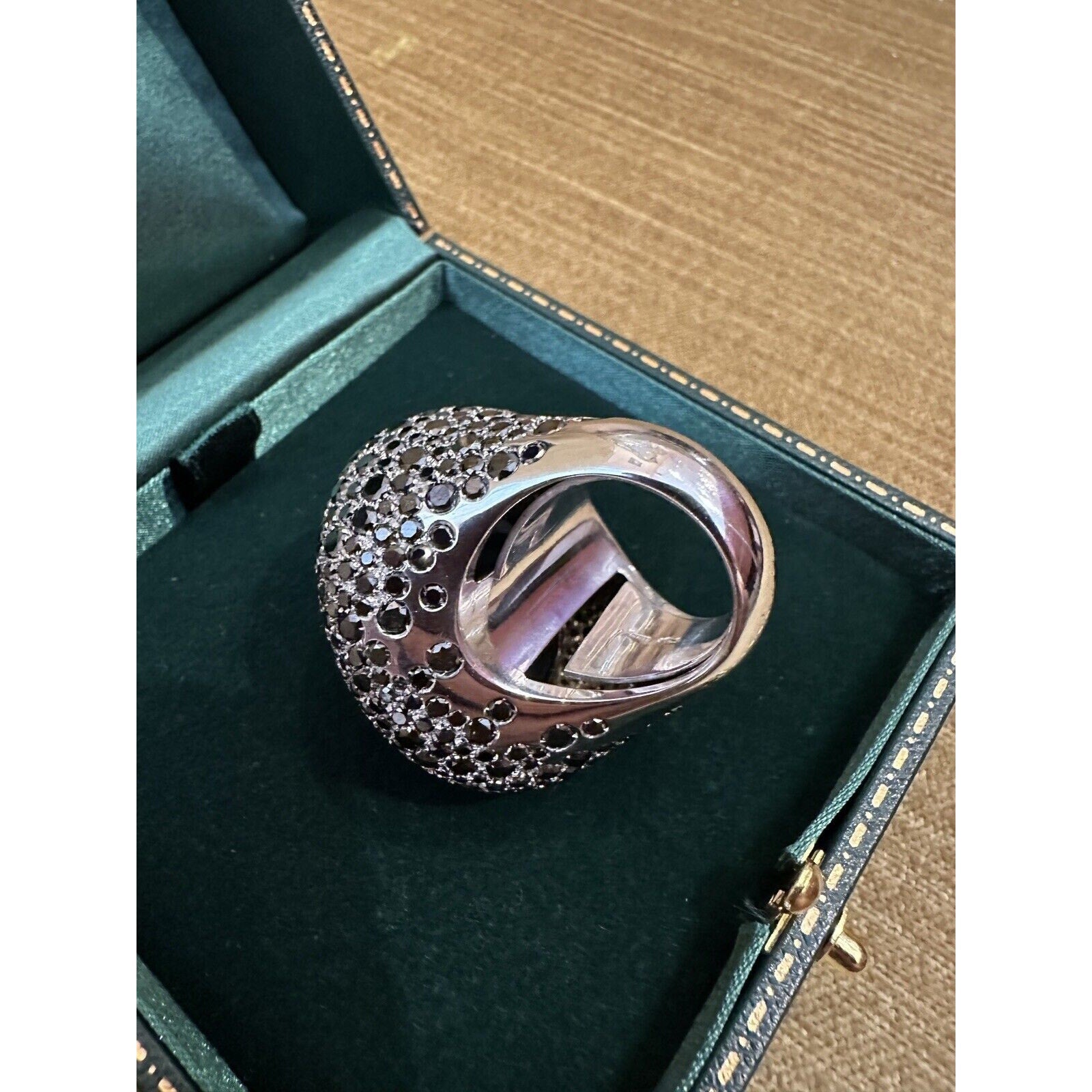 Pave Black Diamond and Obsidian Statement Ring in 18k White Gold-HM1799EE