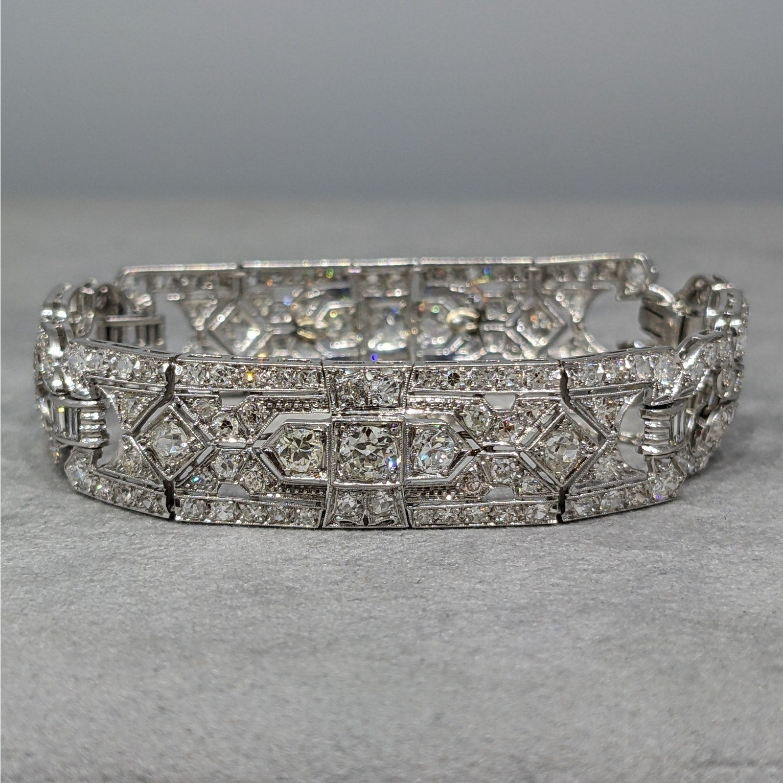 Art Deco Euro cut Diamond Bracelet .50 inch wide in Plat/14k chain