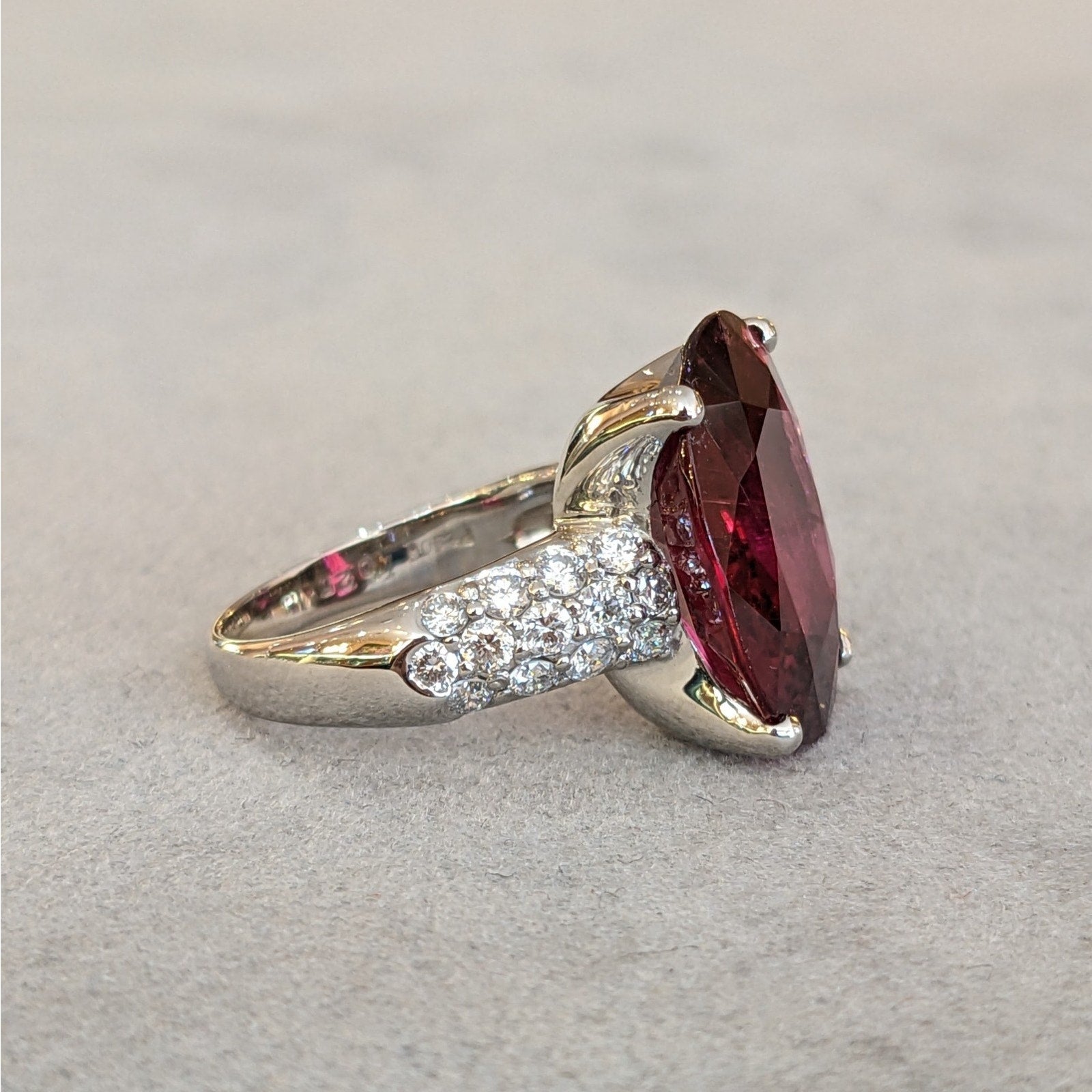 GIA 10.25ct Oval Rubellite Cocktail Ring with Diamonds in Platinum