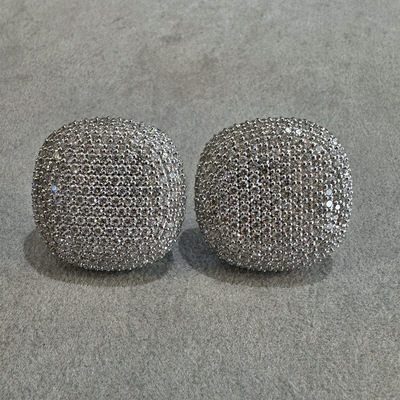 Large Pave Diamond Cushion Button Earrings 6.93cttw in 18k White Gold