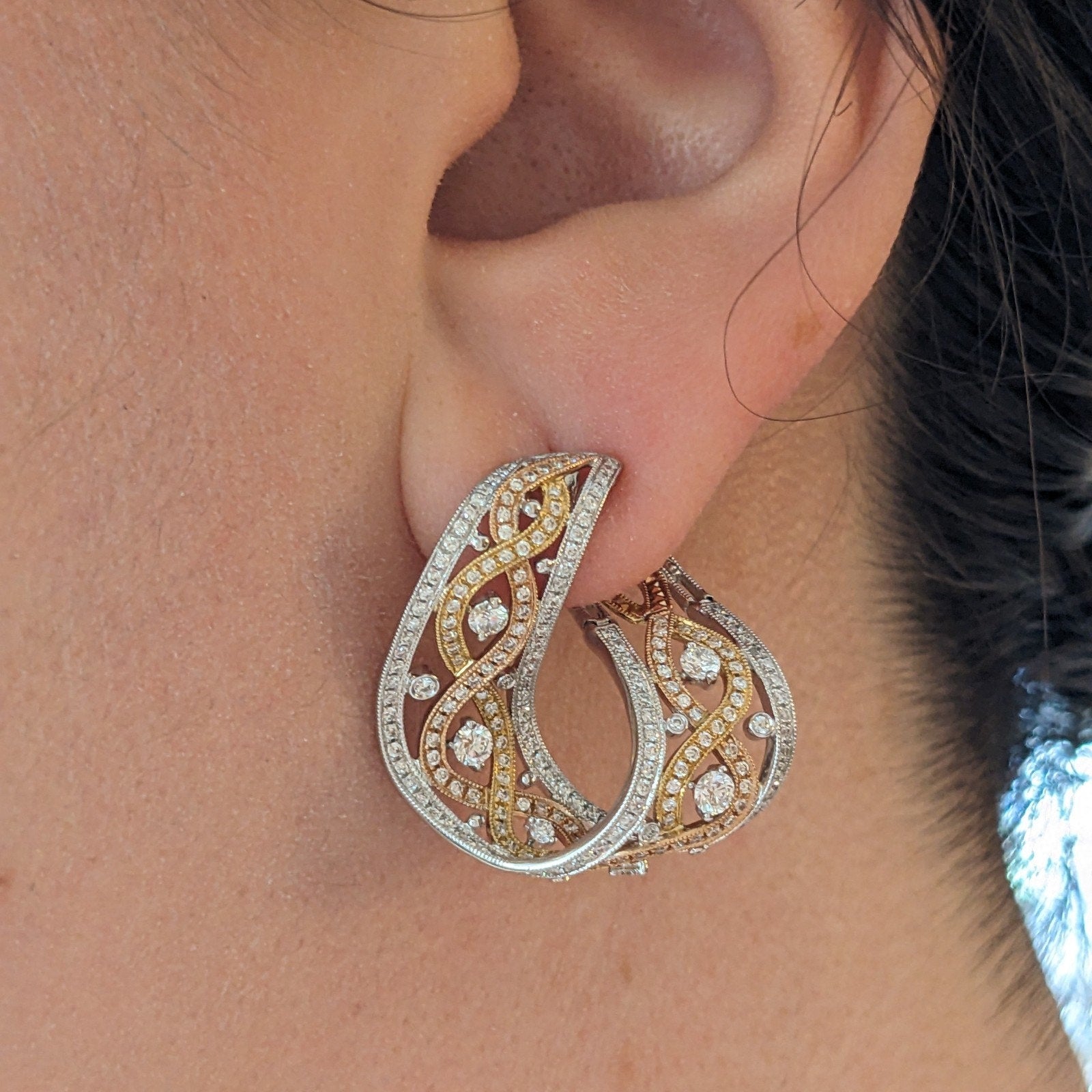 Diamond Hoop Earrings 2.00 cttw by Supreme in 18k Tricolor Gold