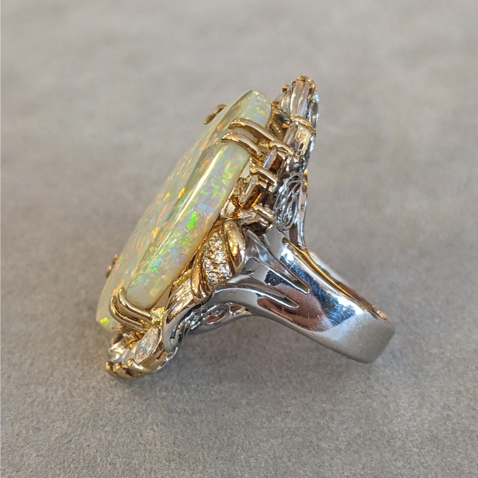 Natural 22.69 ct Opal and Diamond Ring in Platinum and 18k Yellow Gold