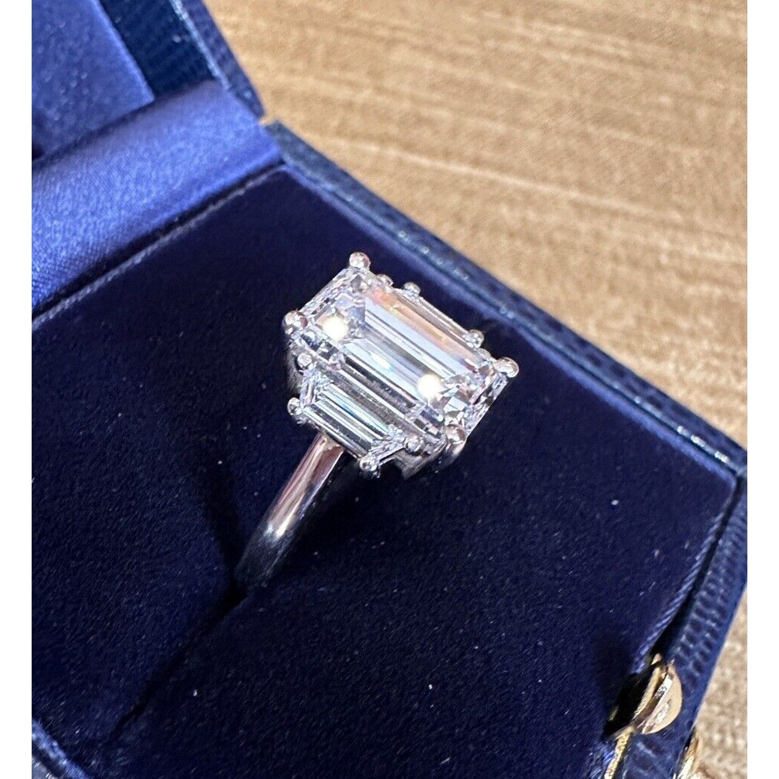 GIA 3.53 ct H-VS1 Emerald Cut Diamond Three Stone Ring in Platinum - C300EV