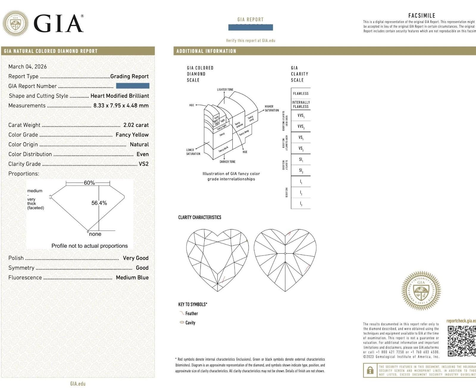 GIA 2.02 ct Fancy Yellow Heart Diamond in Platinum Diamond Ring